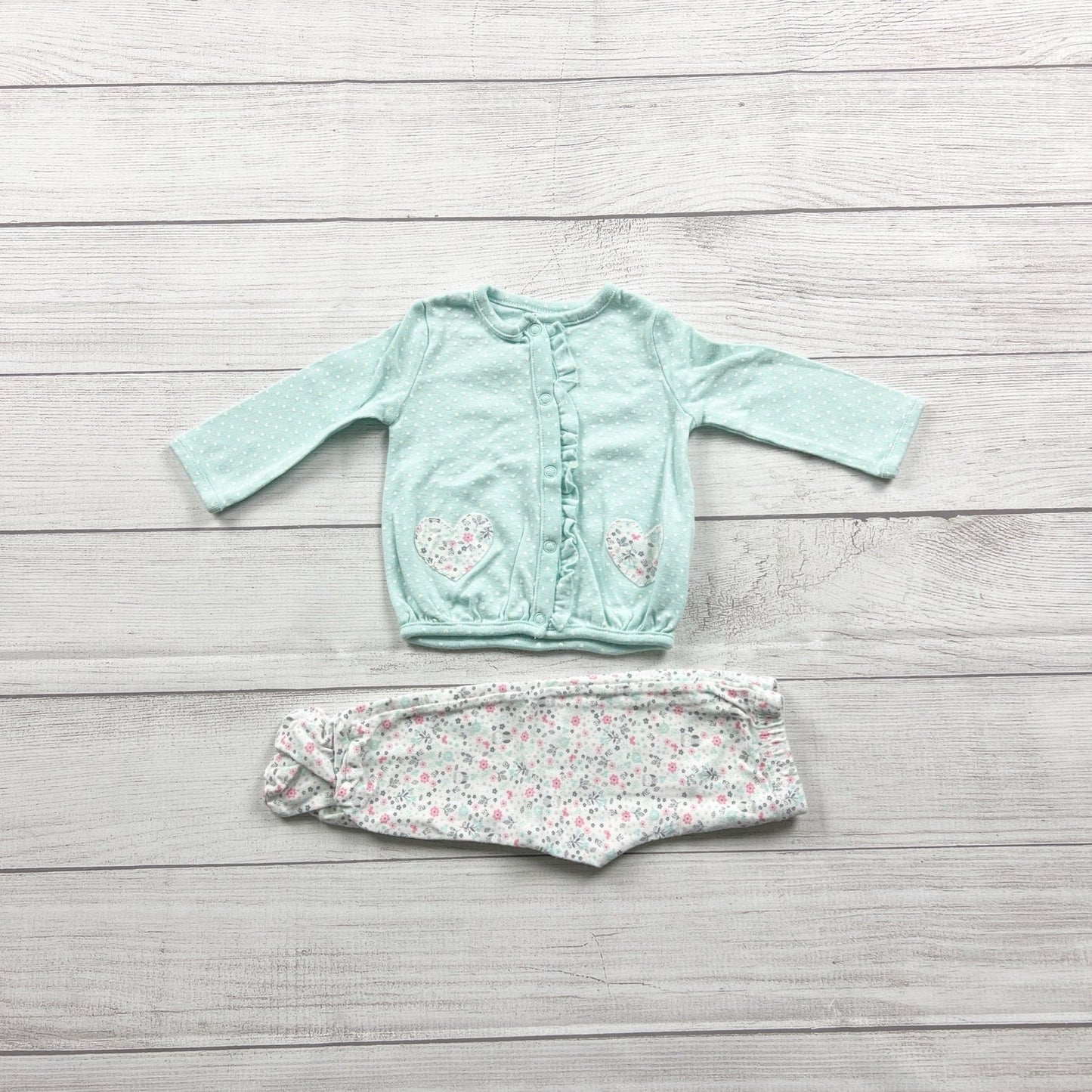 Carter’s Baby Outfit Set Ruffle Cardigan Floral Footed Pants 2-Piece 3-6 Months