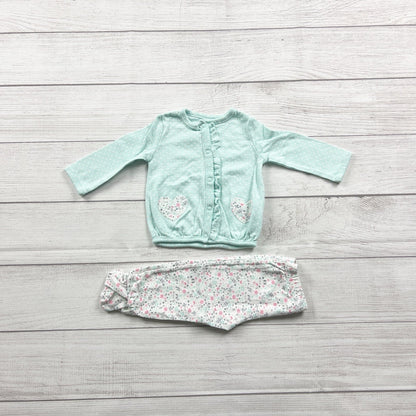 Carter’s Baby Outfit Set Ruffle Cardigan Floral Footed Pants 2-Piece 3-6 Months