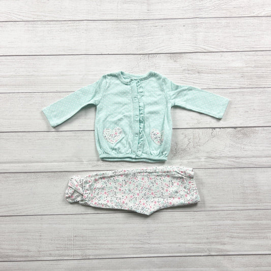 Carter’s Baby Outfit Set Ruffle Cardigan Floral Footed Pants 2-Piece 3-6 Months