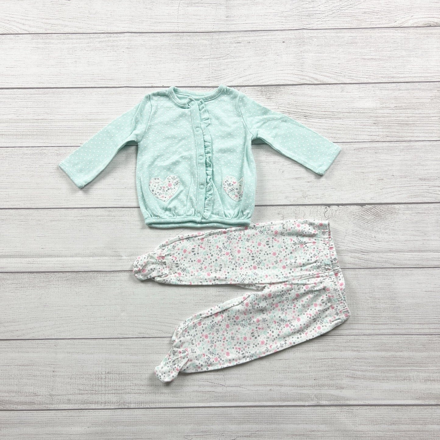 Carter’s Baby Outfit Set Ruffle Cardigan Floral Footed Pants 2-Piece 3-6 Months