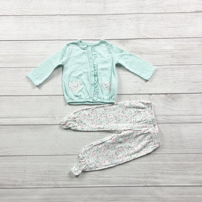 Carter’s Baby Outfit Set Ruffle Cardigan Floral Footed Pants 2-Piece 3-6 Months