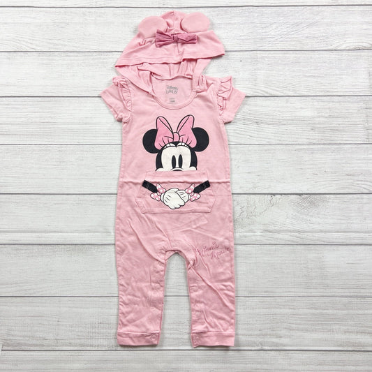 Disney Baby Minnie Mouse Romper Hooded One Piece Bow Ears 12-18 Months