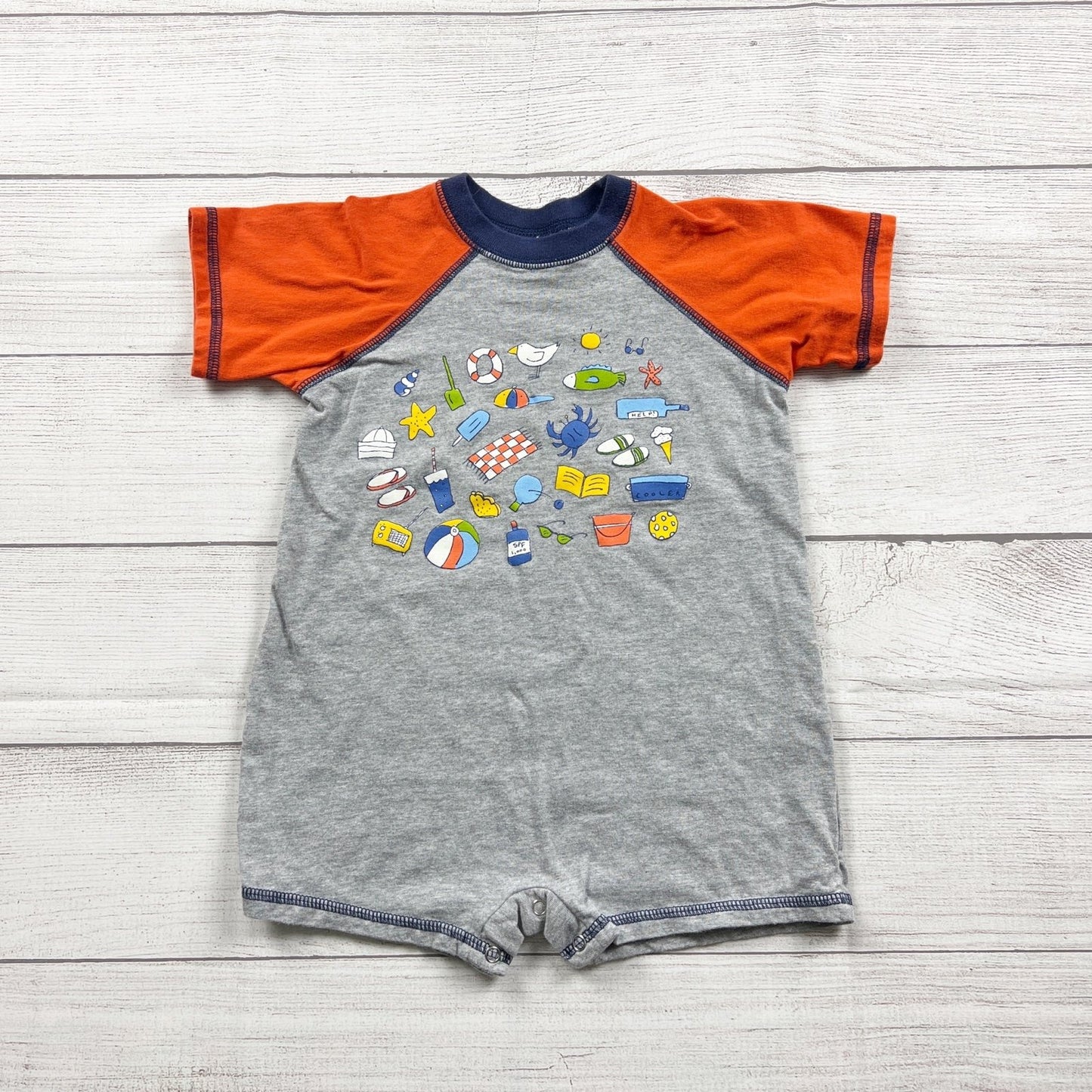 Mulberribush Baby Beach Themed Romper Orange Gray Short Sleeve 18-24 Months
