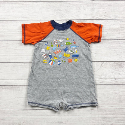 Mulberribush Baby Beach Themed Romper Orange Gray Short Sleeve 18-24 Months