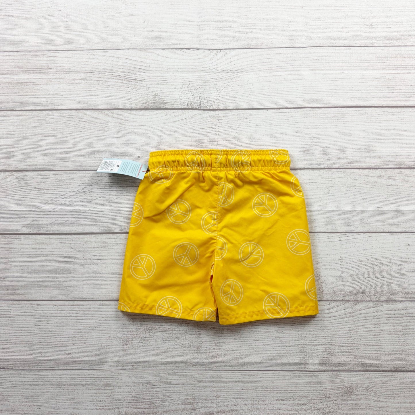 Cat & Jack Boys Yellow Swim Trunks Peace Sign Print Mesh Lining NWT 3T