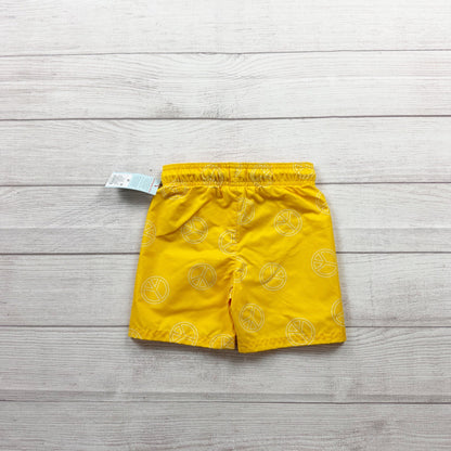 Cat & Jack Boys Yellow Swim Trunks Peace Sign Print Mesh Lining NWT 3T