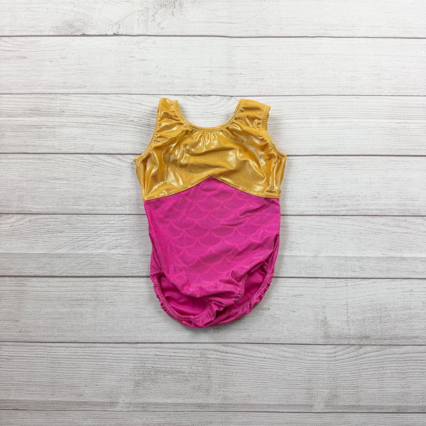 Dancina Girls Mermaid Inspired Glittery Dance Leotard Gold Pink 8