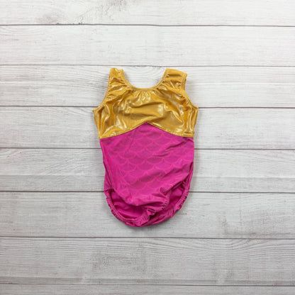 Dancina Girls Mermaid Inspired Glittery Dance Leotard Gold Pink 8