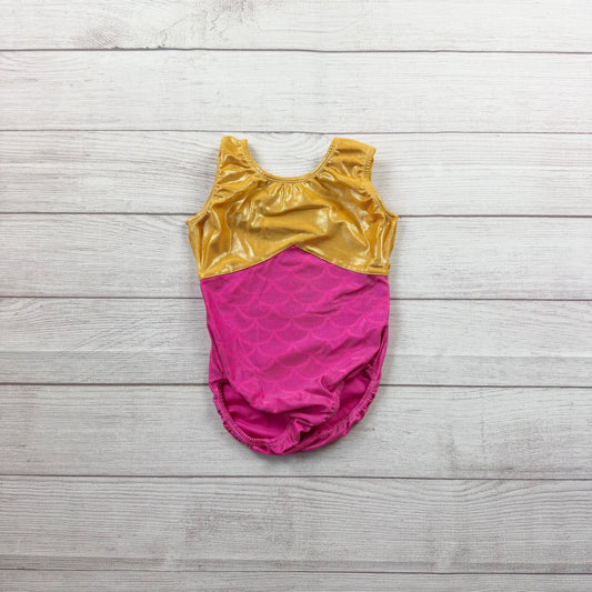 Dancina Girls Mermaid Inspired Glittery Dance Leotard Gold Pink 8