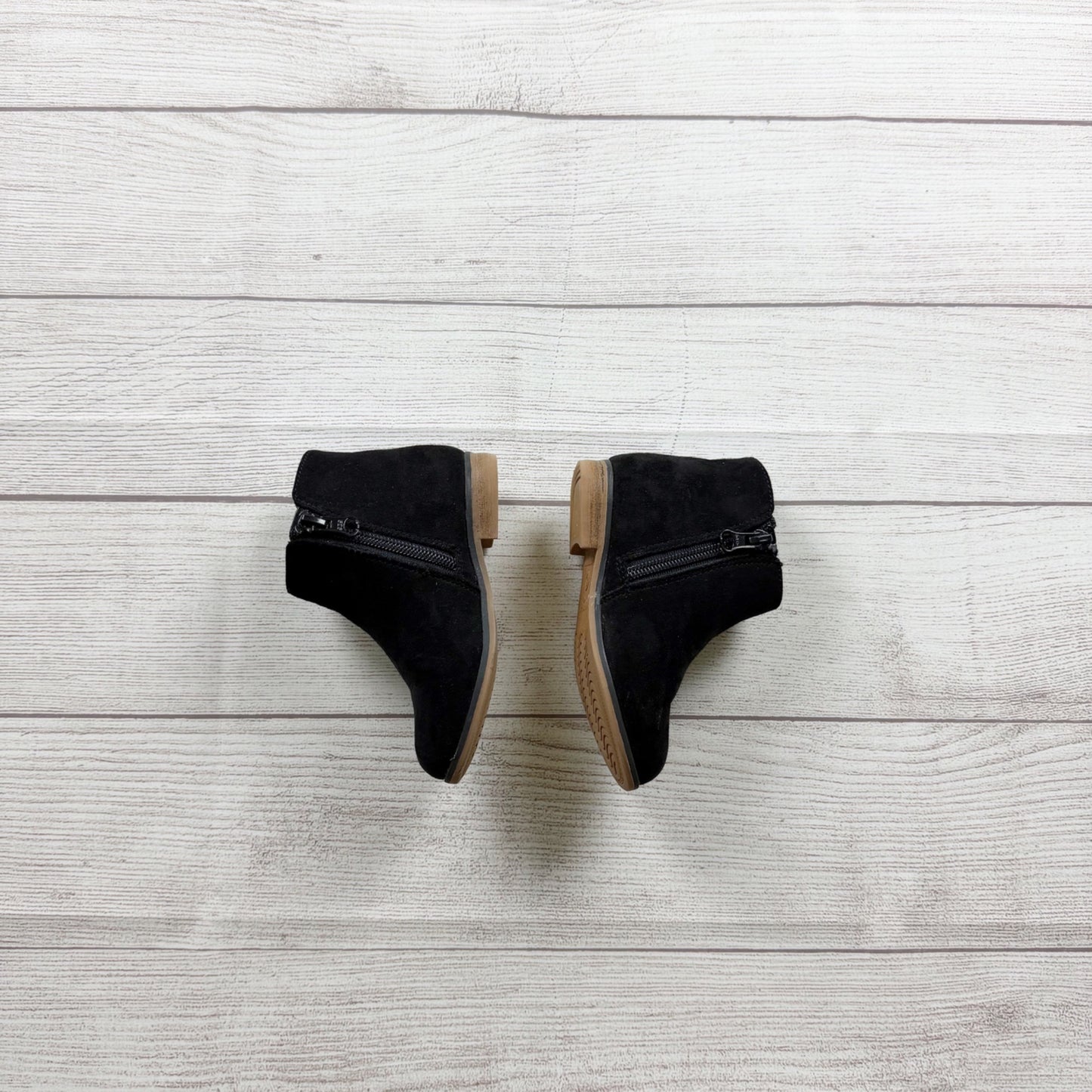 Cat & Jack Toddler Girls Black Ankle Boots  Side Zip Faux Suede Low Heel 8