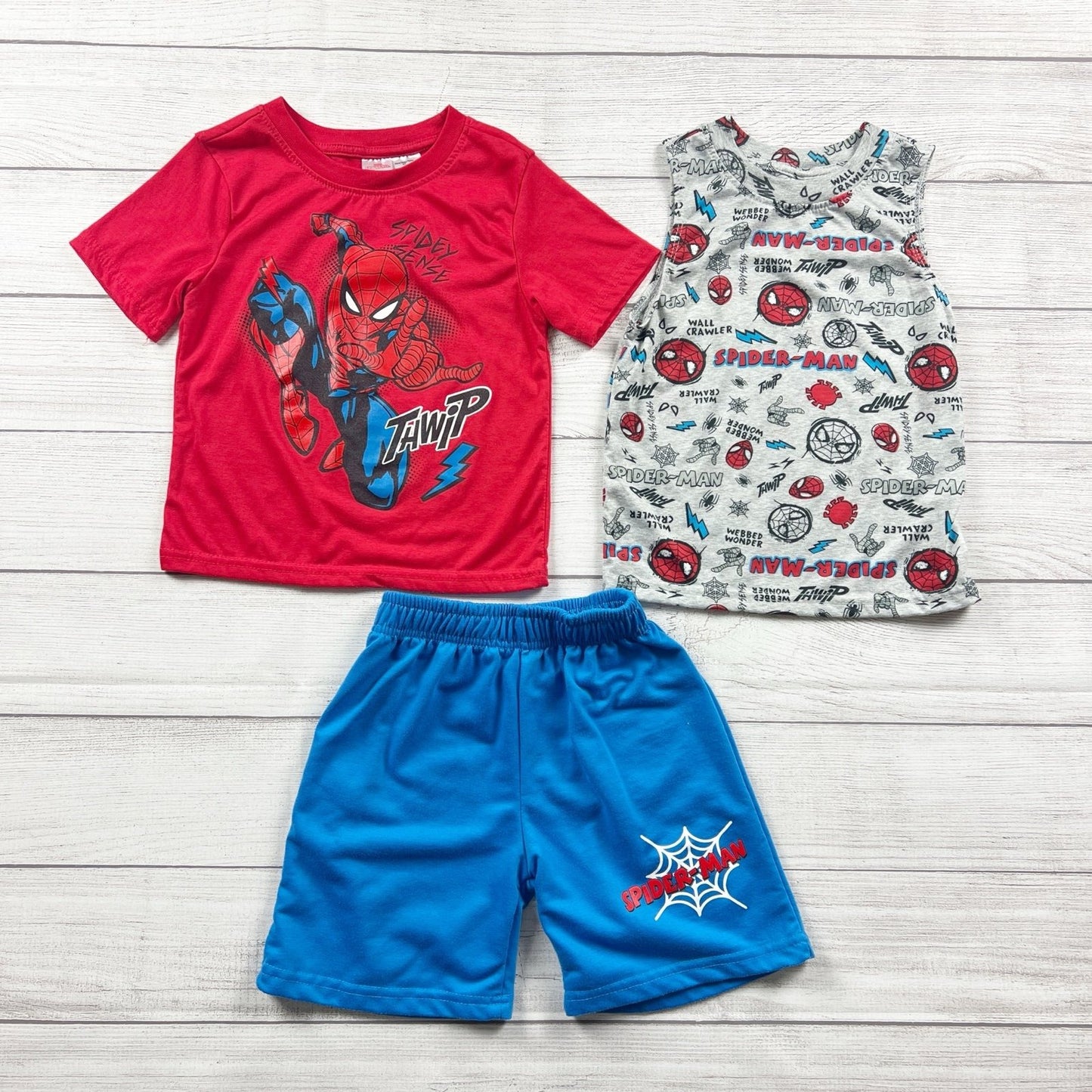 Marvel SpiderMan Boys 3pc Pajamas Set T-Shirt Tank Shorts 4T