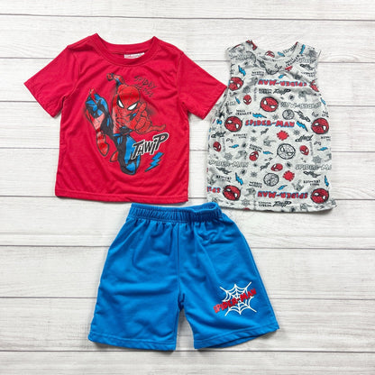 Marvel SpiderMan Boys 3pc Pajamas Set T-Shirt Tank Shorts 4T