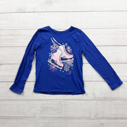 Children's Place Girls Ice Skating Graphic Blue Long-Sleeve Tee S 5-6