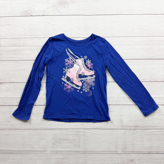 Children's Place Girls Ice Skating Graphic Blue Long-Sleeve Tee S 5-6