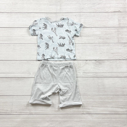 Little Beginnings Outfit 2 Piece Set Safari Print Shirt Gray Shorts 18-24 Months