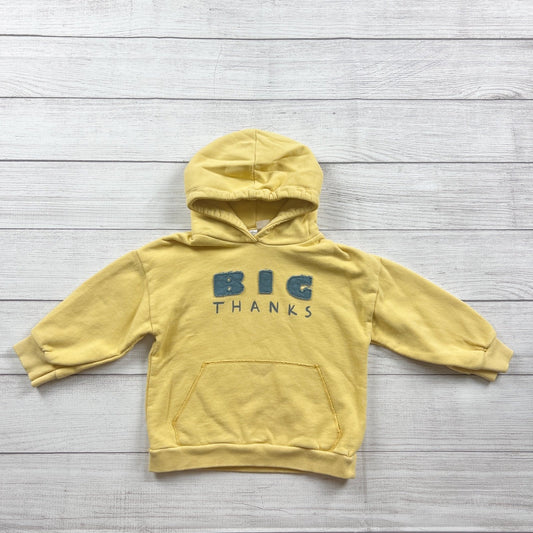 Zara Baby Yellow Hooded Sweatshirt "Big Thanks" Cotton Blend 18-24 Months