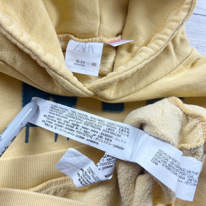 Zara Baby Yellow Hooded Sweatshirt "Big Thanks" Cotton Blend 18-24 Months