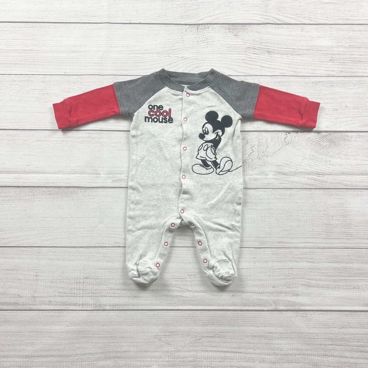 Disney Baby Mickey Mouse Footed Sleeper “One Cool Mouse” Pajamas 0-3 Months