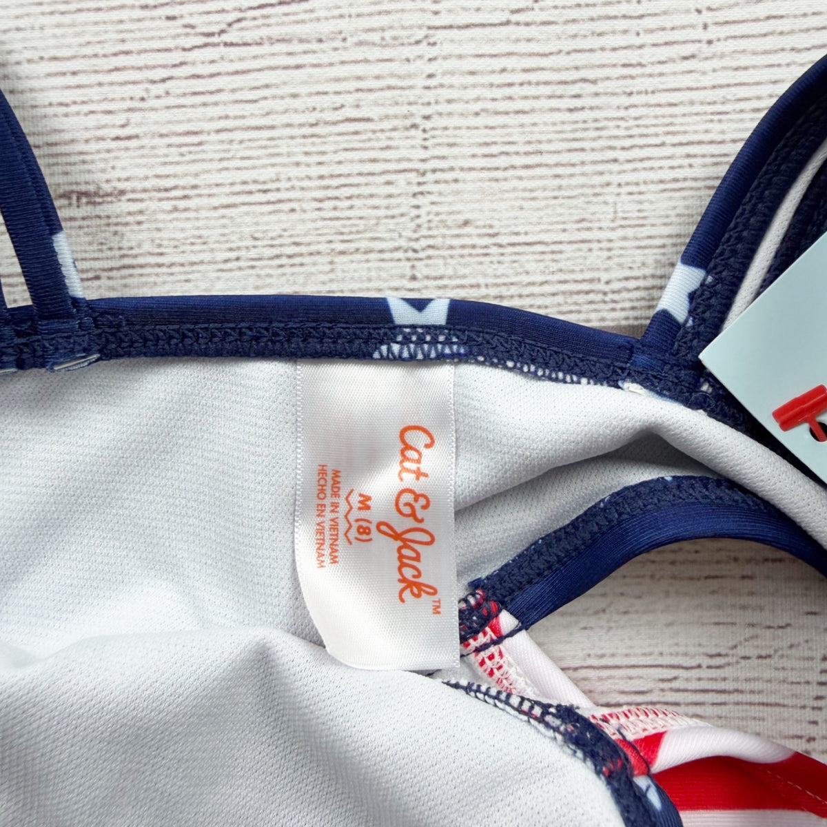 Cat & Jack Girls One Piece Swimsuit Stars Stripes Red White Blue Cutout NWT M 8