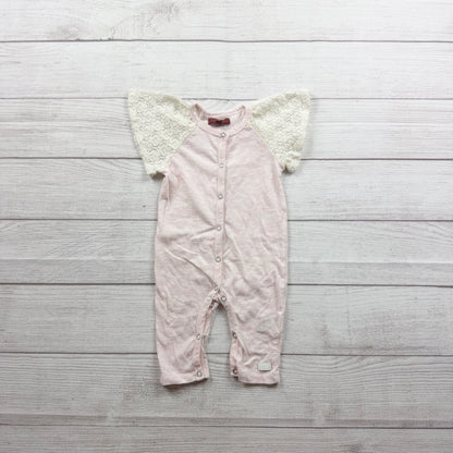 7 For All Mankind Baby Girl Pink Romper Lace Flutter Sleeves 3-6 Months