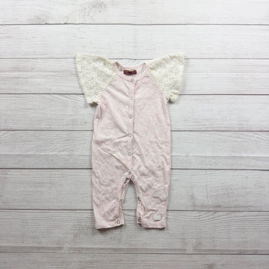 7 For All Mankind Baby Girl Pink Romper Lace Flutter Sleeves 3-6 Months