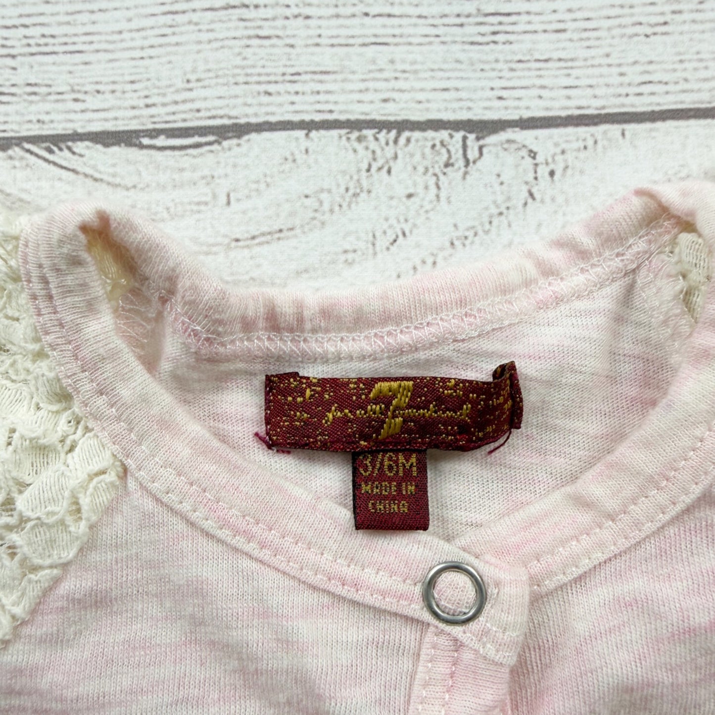 7 For All Mankind Baby Girl Pink Romper Lace Flutter Sleeves 3-6 Months