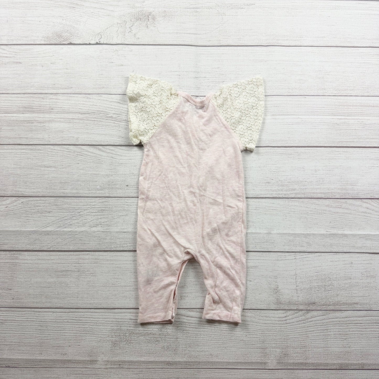7 For All Mankind Baby Girl Pink Romper Lace Flutter Sleeves 3-6 Months