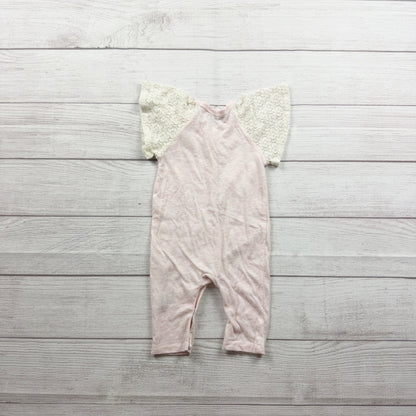 7 For All Mankind Baby Girl Pink Romper Lace Flutter Sleeves 3-6 Months