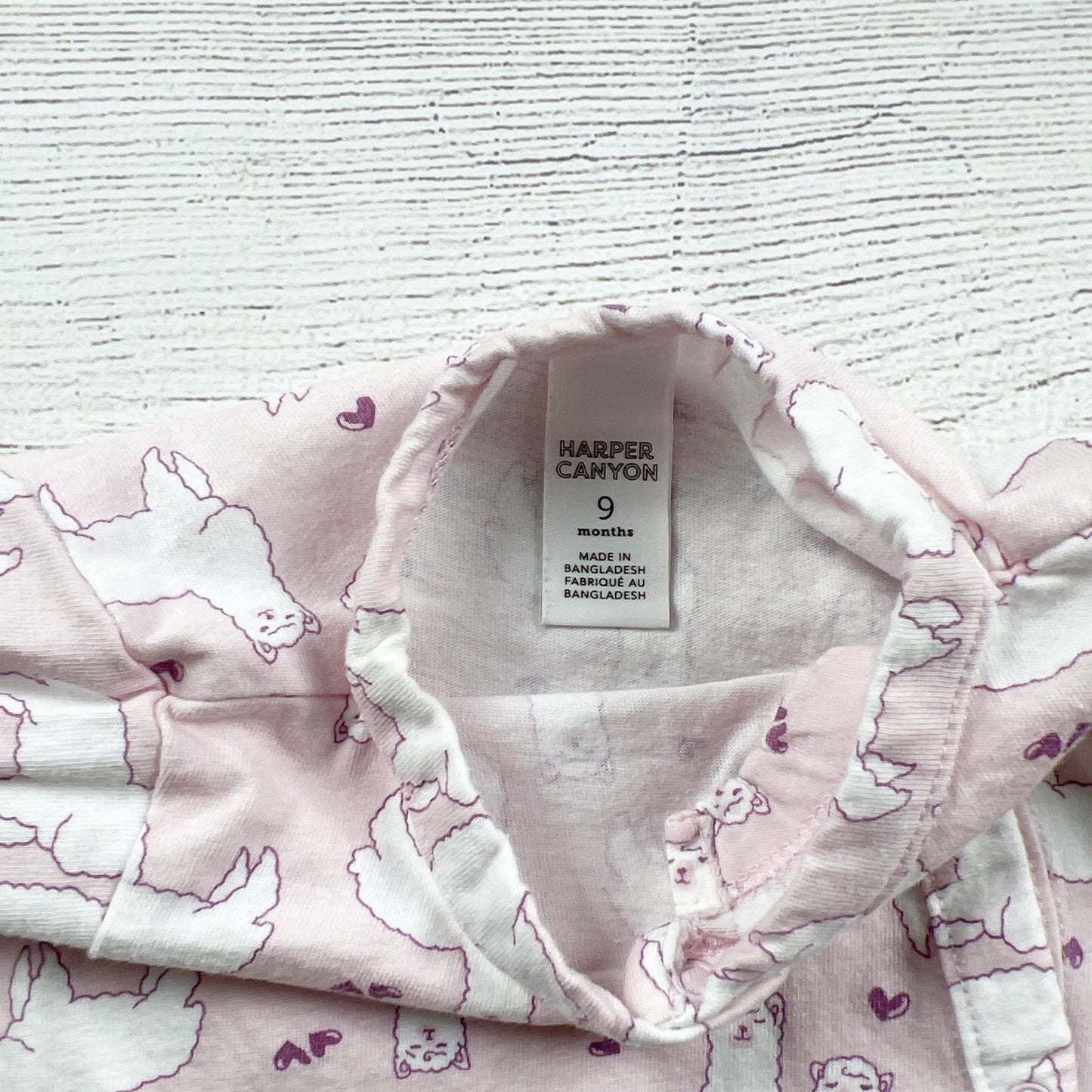 Harper Canyon Baby Pink Llama Print Footed Pajamas 6-9 Months