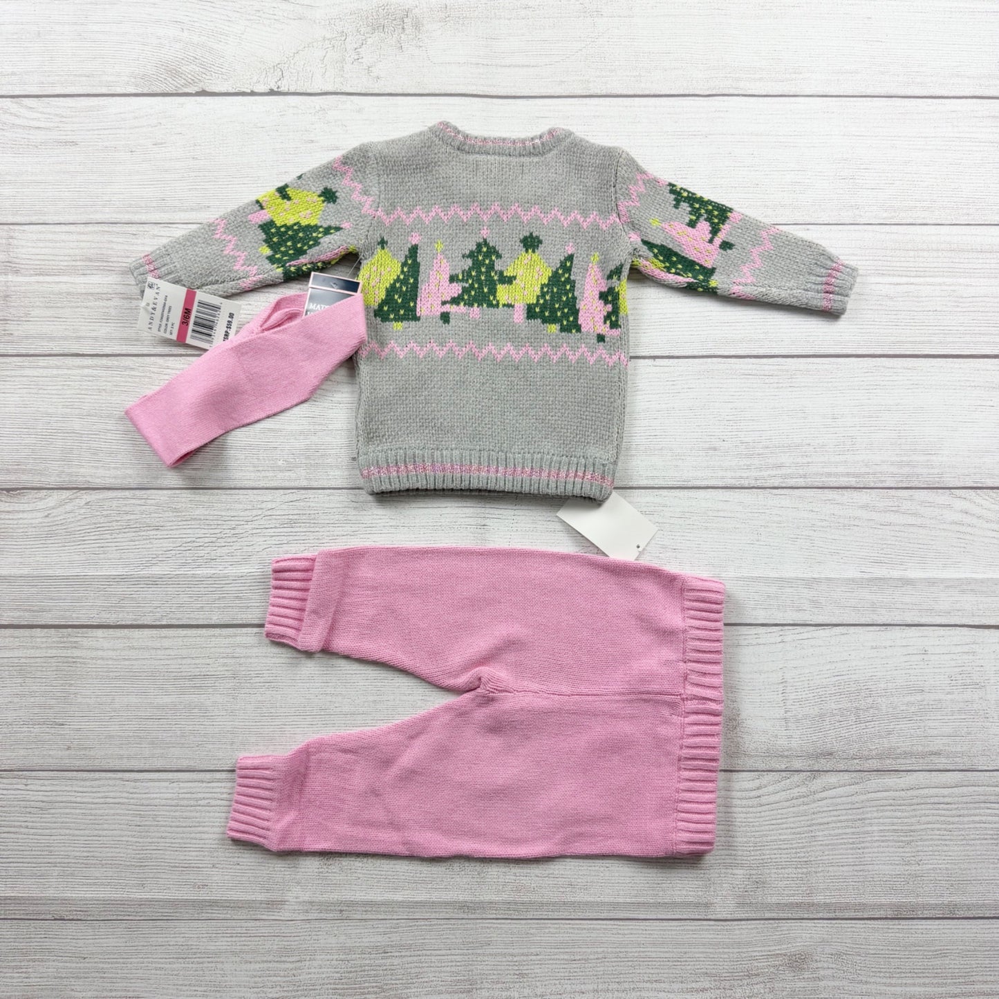 Andy & Evan Baby Girl Set Knit Pants Fair Isle Tree Sweater NWT 3-6 Months
