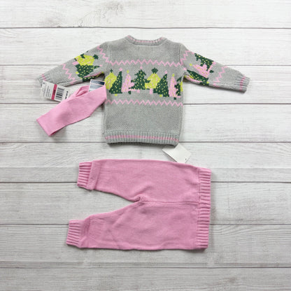 Andy & Evan Baby Girl Set Knit Pants Fair Isle Tree Sweater NWT 3-6 Months