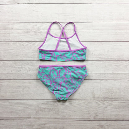 Cat & Jack Tropical Print Two Piece Swimsuit Purple Aqua Girls M 8