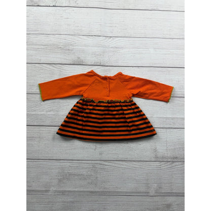 Halloween Pumpkin Dress Outfit Set Striped Dress + Black Tights Newborn