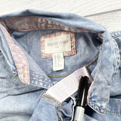Forever 21 Girls Denim Button Up Shirt Long Sleeve Acid Wash 13-14