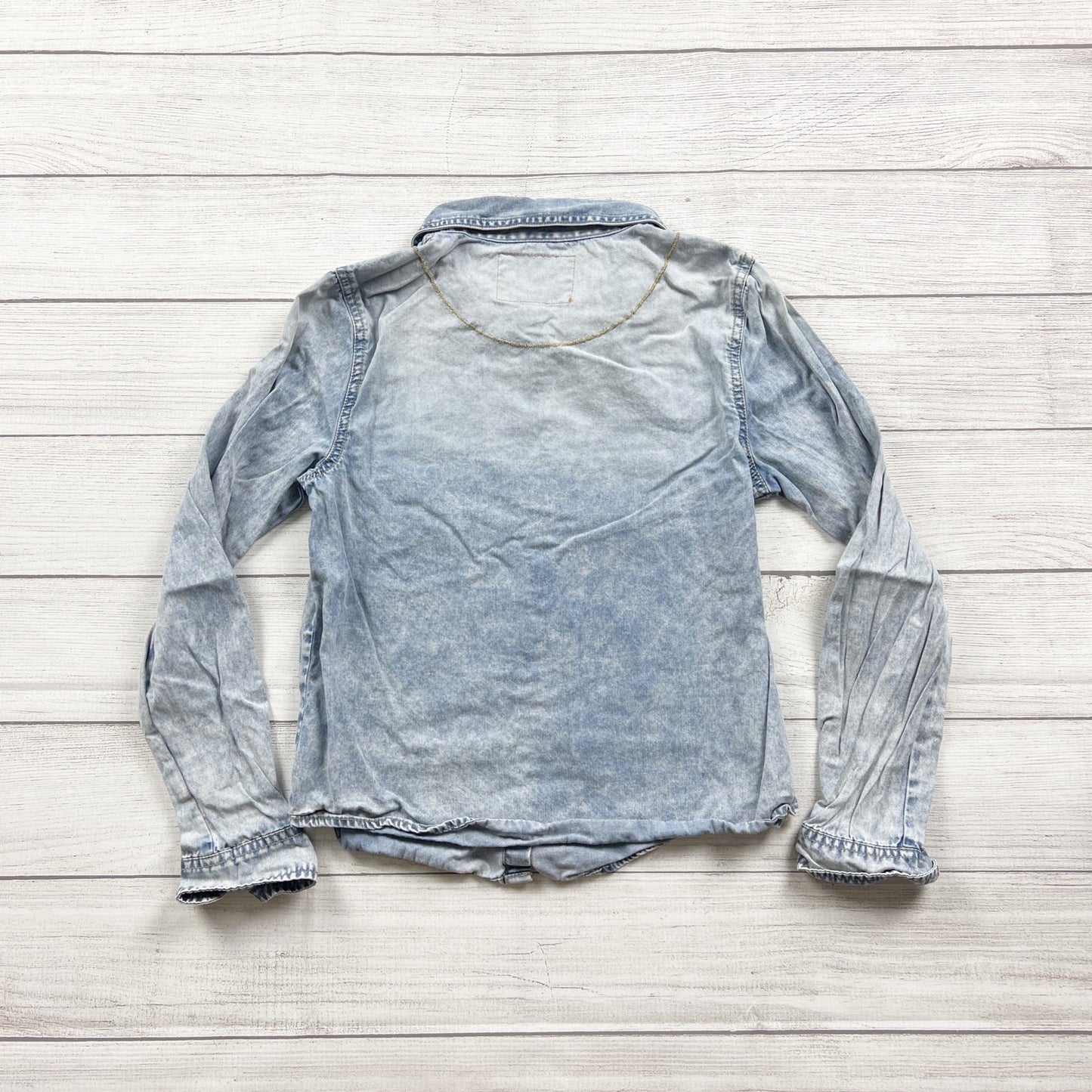 Forever 21 Girls Denim Button Up Shirt Long Sleeve Acid Wash 13-14