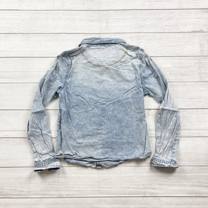 Forever 21 Girls Denim Button Up Shirt Long Sleeve Acid Wash 13-14