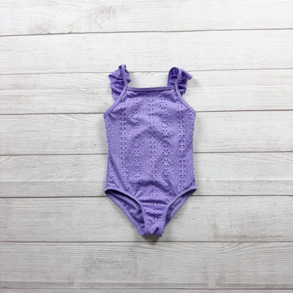 Wonder Nation Girls Purple Eyelet Ruffle One Piece Swimsuit Stylish XS 4-5