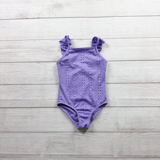 Wonder Nation Girls Purple Eyelet Ruffle One Piece Swimsuit Stylish XS 4-5