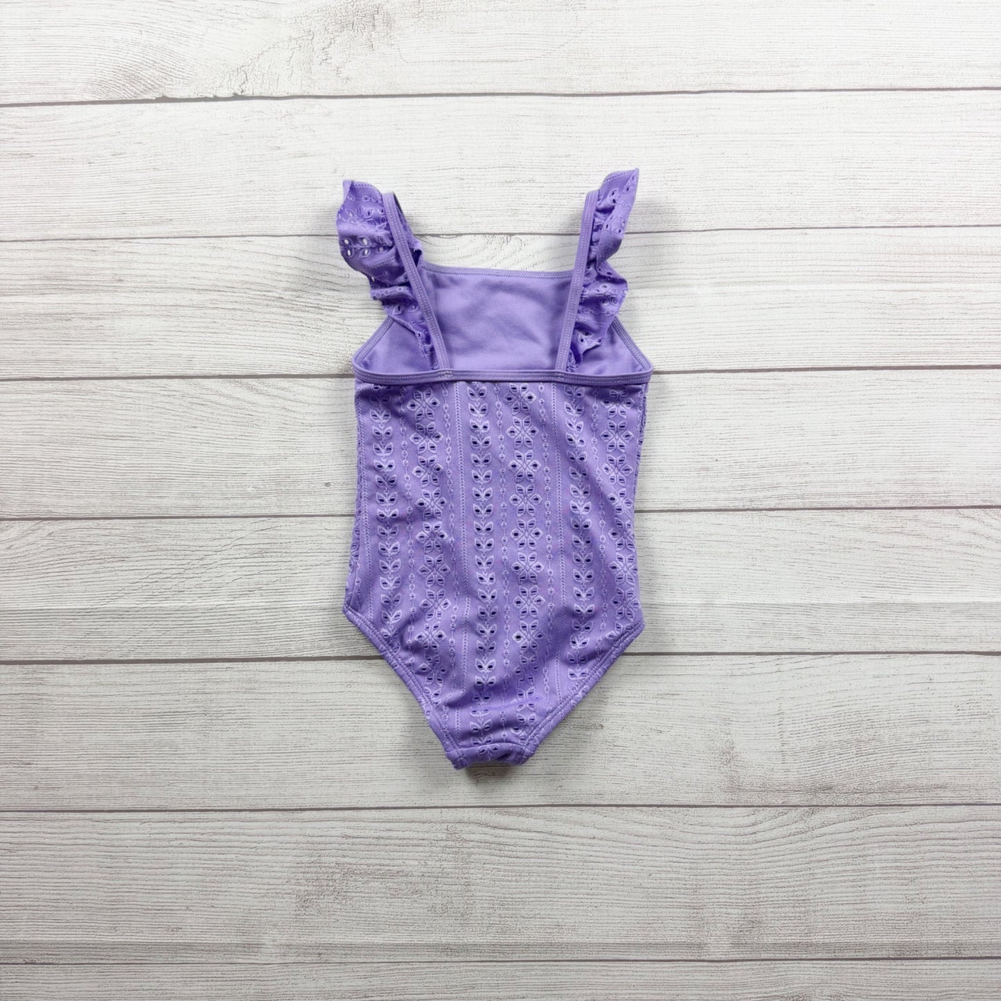 Wonder Nation Girls Purple Eyelet Ruffle One Piece Swimsuit Stylish XS 4-5
