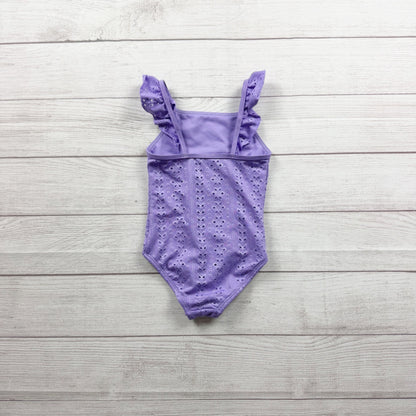 Wonder Nation Girls Purple Eyelet Ruffle One Piece Swimsuit Stylish XS 4-5