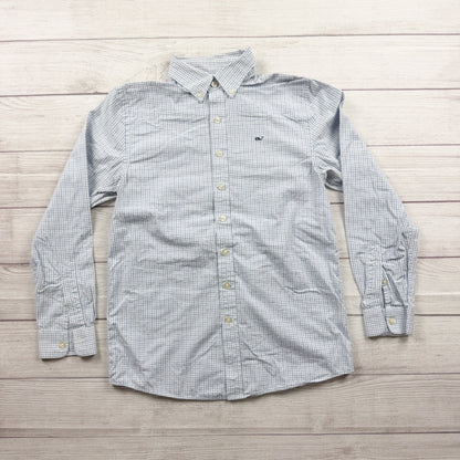 Vineyard Vines Boys Blue Check Whale Shirt Cotton Button Down Collar L 16