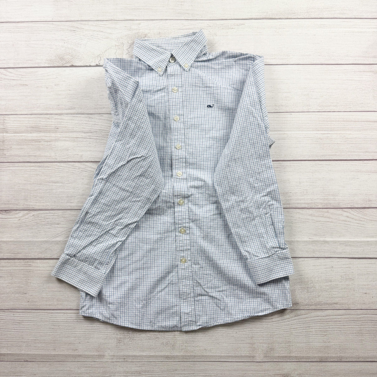 Vineyard Vines Boys Blue Check Whale Shirt Cotton Button Down Collar L 16