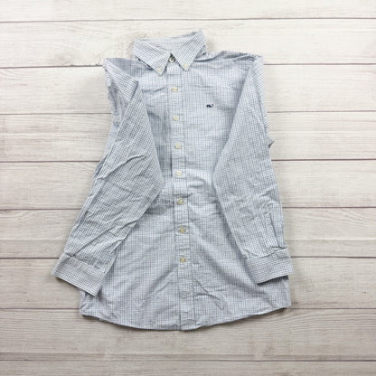 Vineyard Vines Boys Blue Check Whale Shirt Cotton Button Down Collar L 16