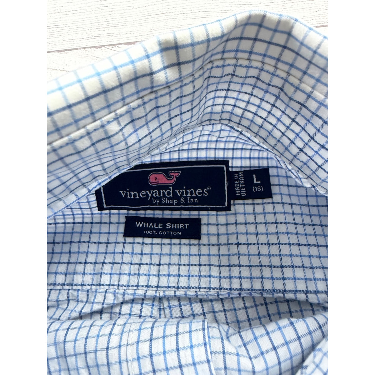 Vineyard Vines Boys Blue Check Whale Shirt Cotton Button Down Collar L 16