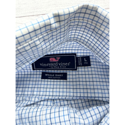 Vineyard Vines Boys Blue Check Whale Shirt Cotton Button Down Collar L 16