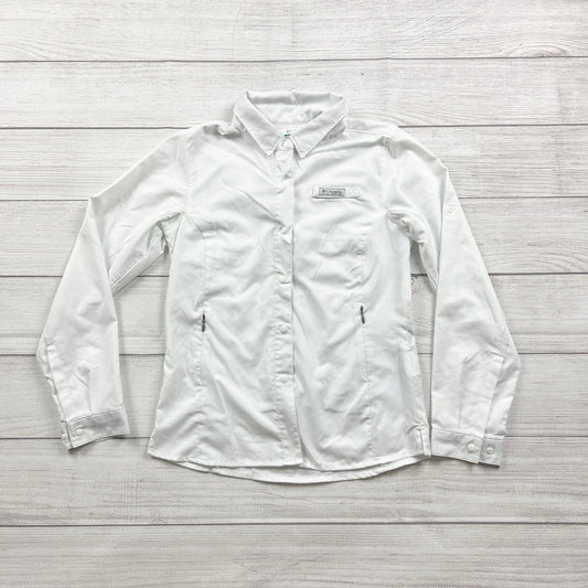 Columbia Omni-Shade PFG Long Sleeve White Fishing Shirt Lightweight M 10-12