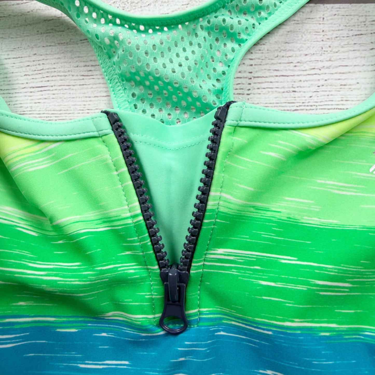 ZeroXposur Girls Athletic One Piece Swimsuit Zipper Stripes XL 16