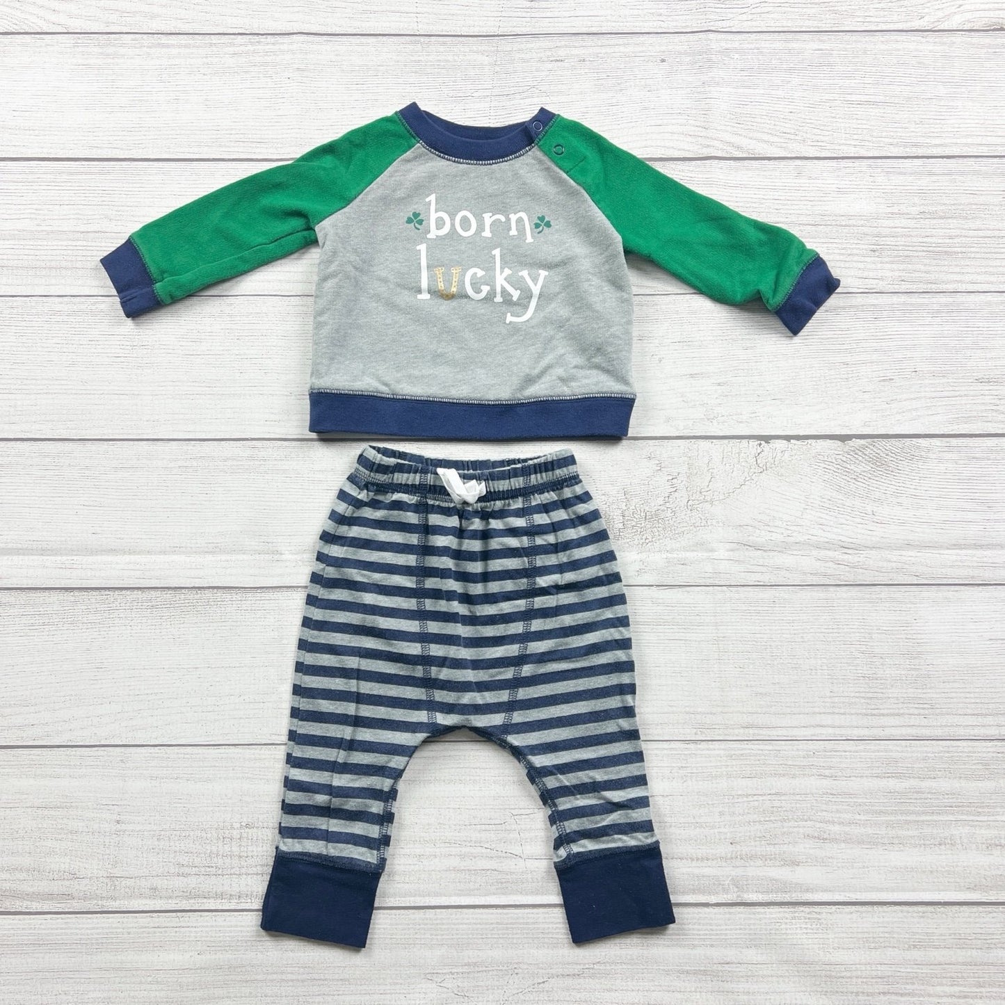 Cat & Jack Baby Outfit Set Born Lucky Shirt St Patrick’s Day 6-9 Months