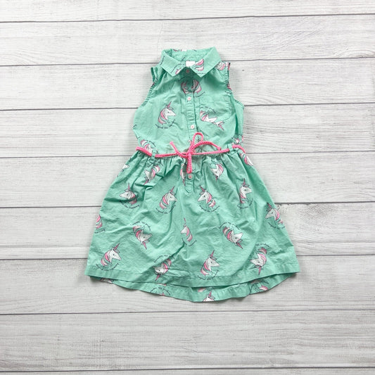 Carter’s Toddler Dress Unicorn Print Sleeveless Shirt Dress with Belt 4T