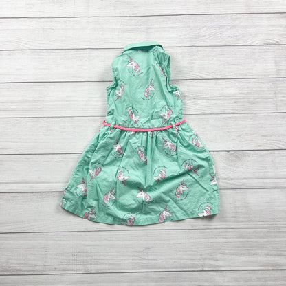 Carter’s Toddler Dress Unicorn Print Sleeveless Shirt Dress with Belt 4T